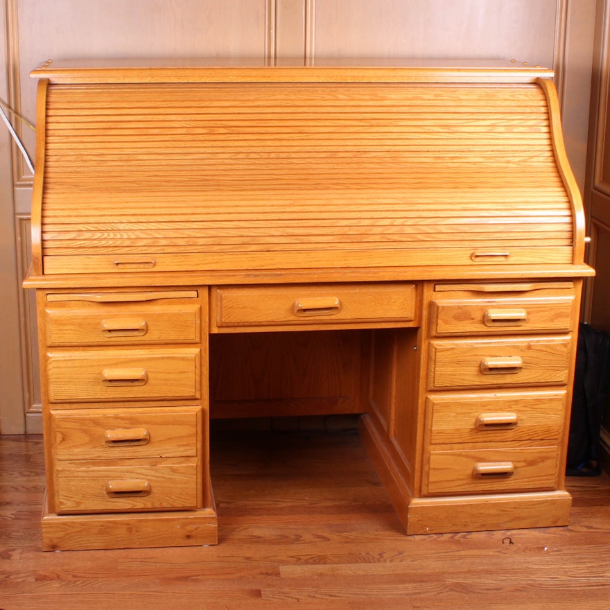 Oak Roll Top Desk by Nathan Hale : EBTH Oak Roll Top Desk by Nathan Hale : EBTH
