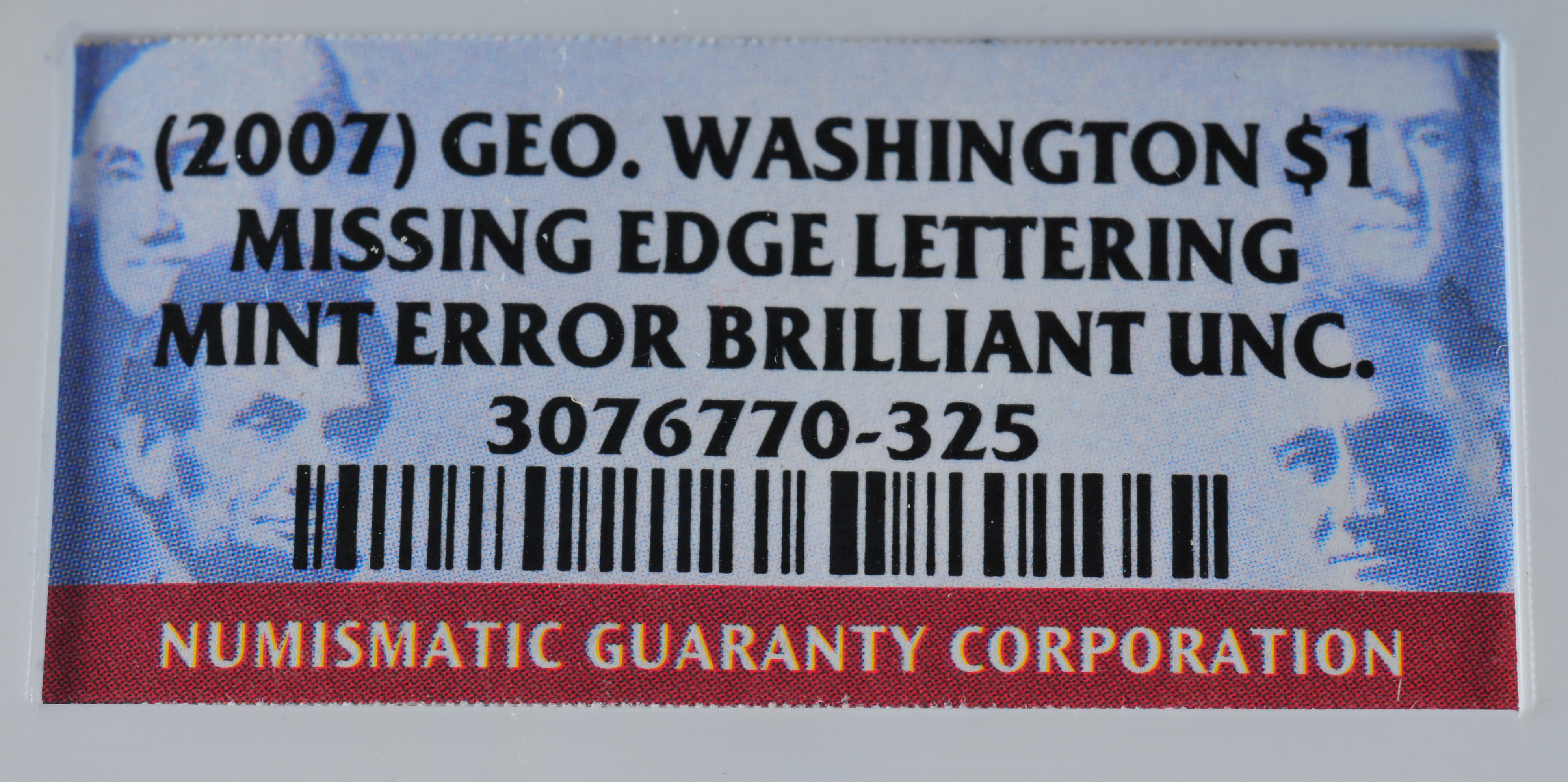 Encapsulated Brilliant uncirculated Mint Error (Missing Edge Lettering ...