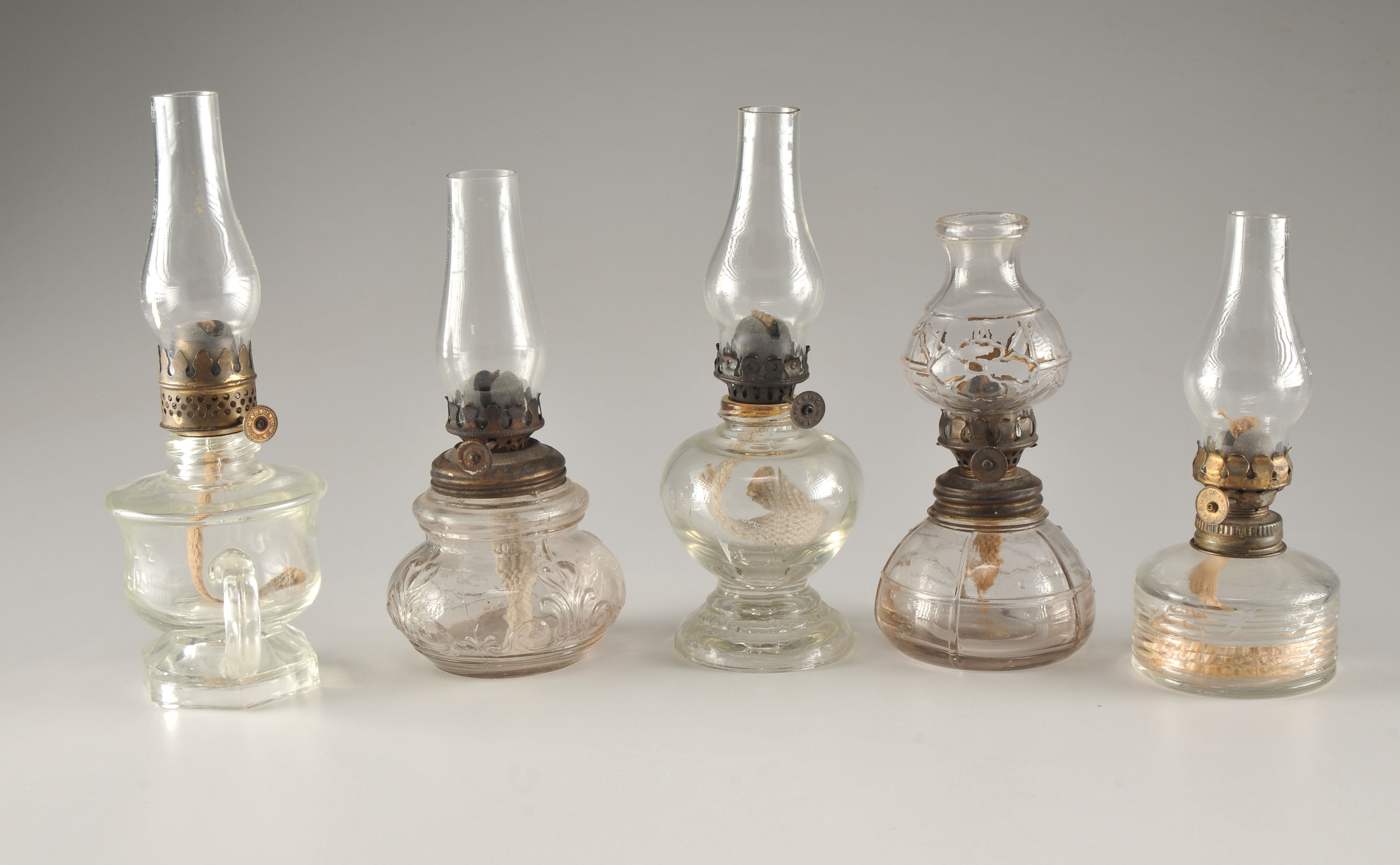 5 glass miniature oil lamps circa late 1800's EBTH