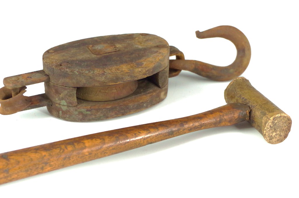 Antique Tools; Pulley and Hammer EBTH