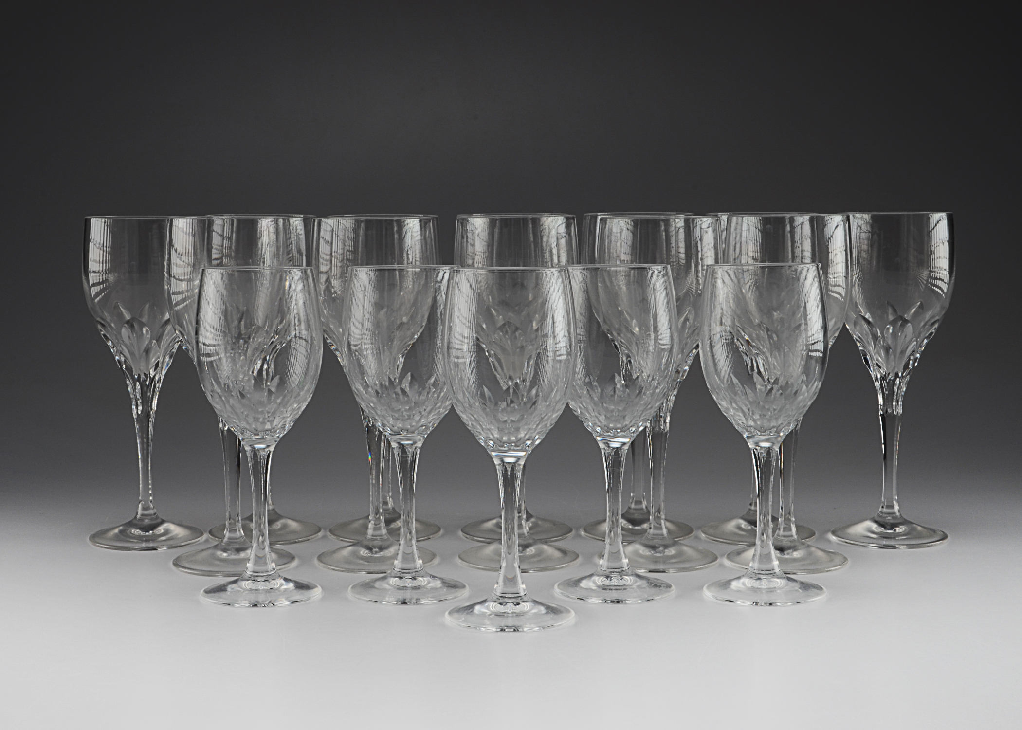 Twelve Gorham crystal stemware 7 1/2" T wine glasses in the Diamond