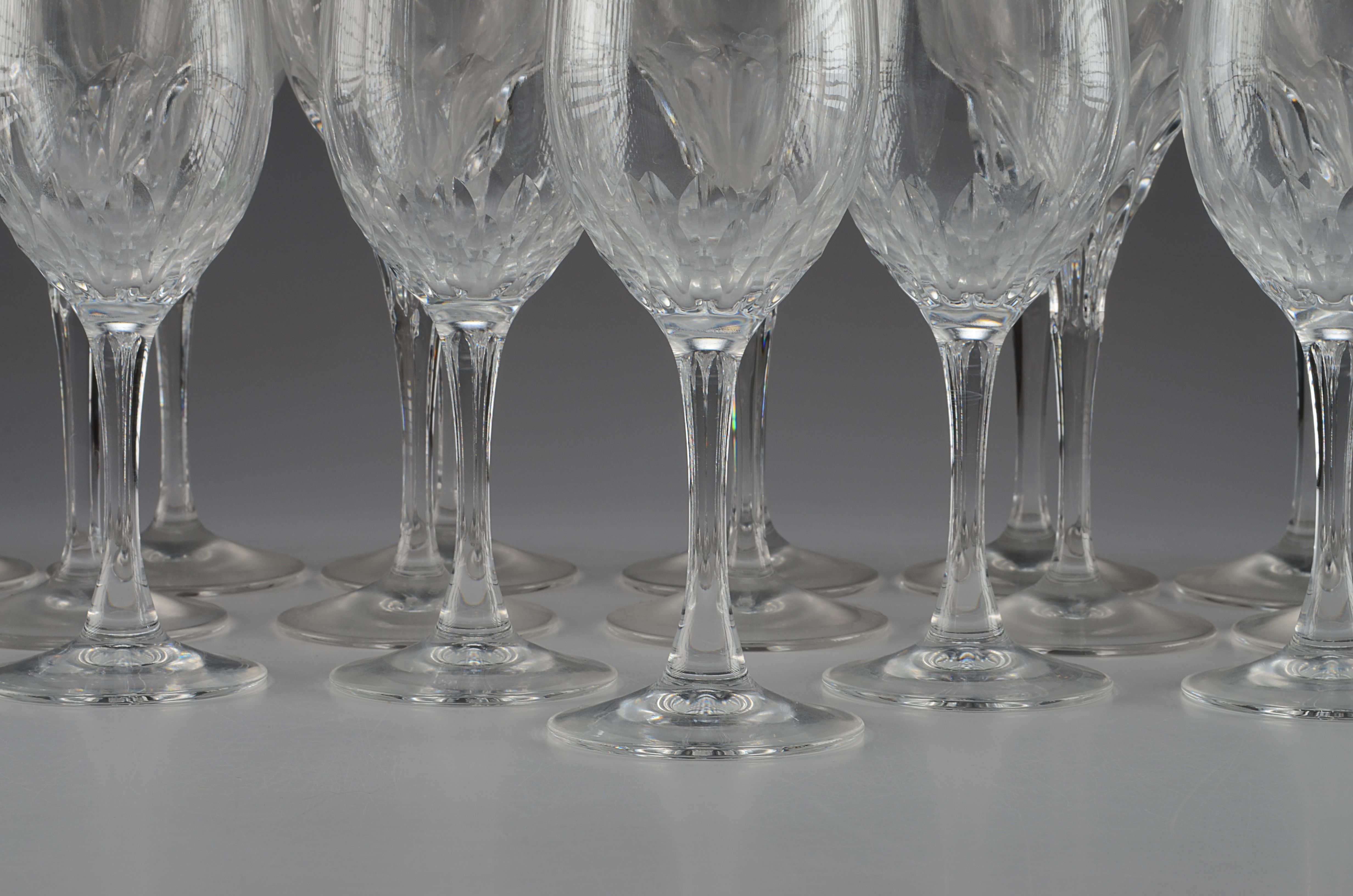 Twelve Gorham crystal stemware 7 1/2" T wine glasses in the Diamond