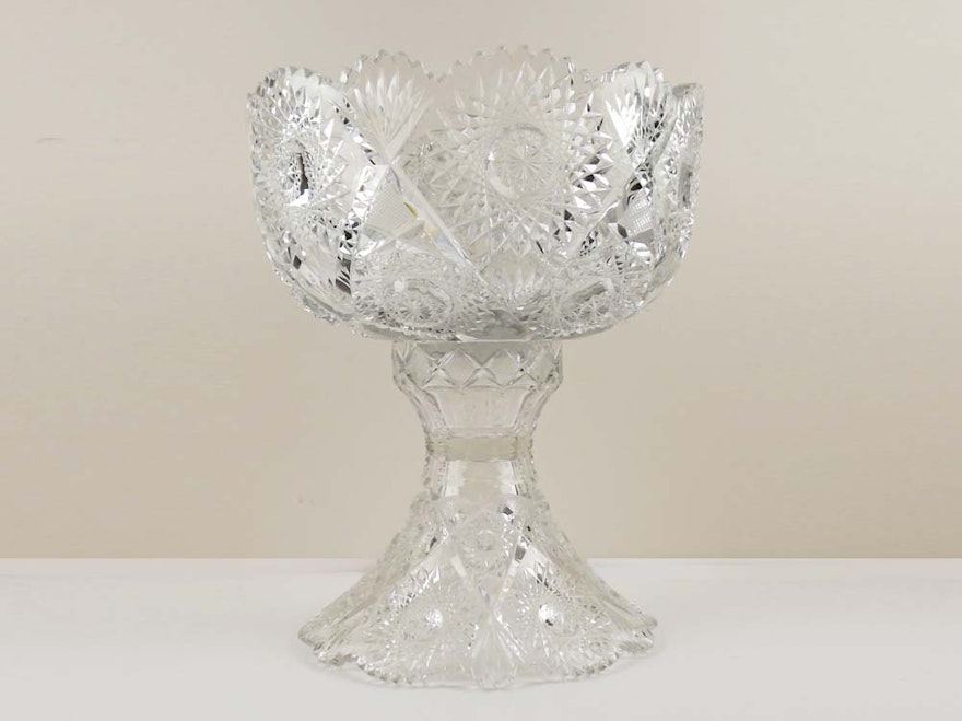 Antique Fine Crystal Cut Glass Punch Bowl on Pedestal EBTH