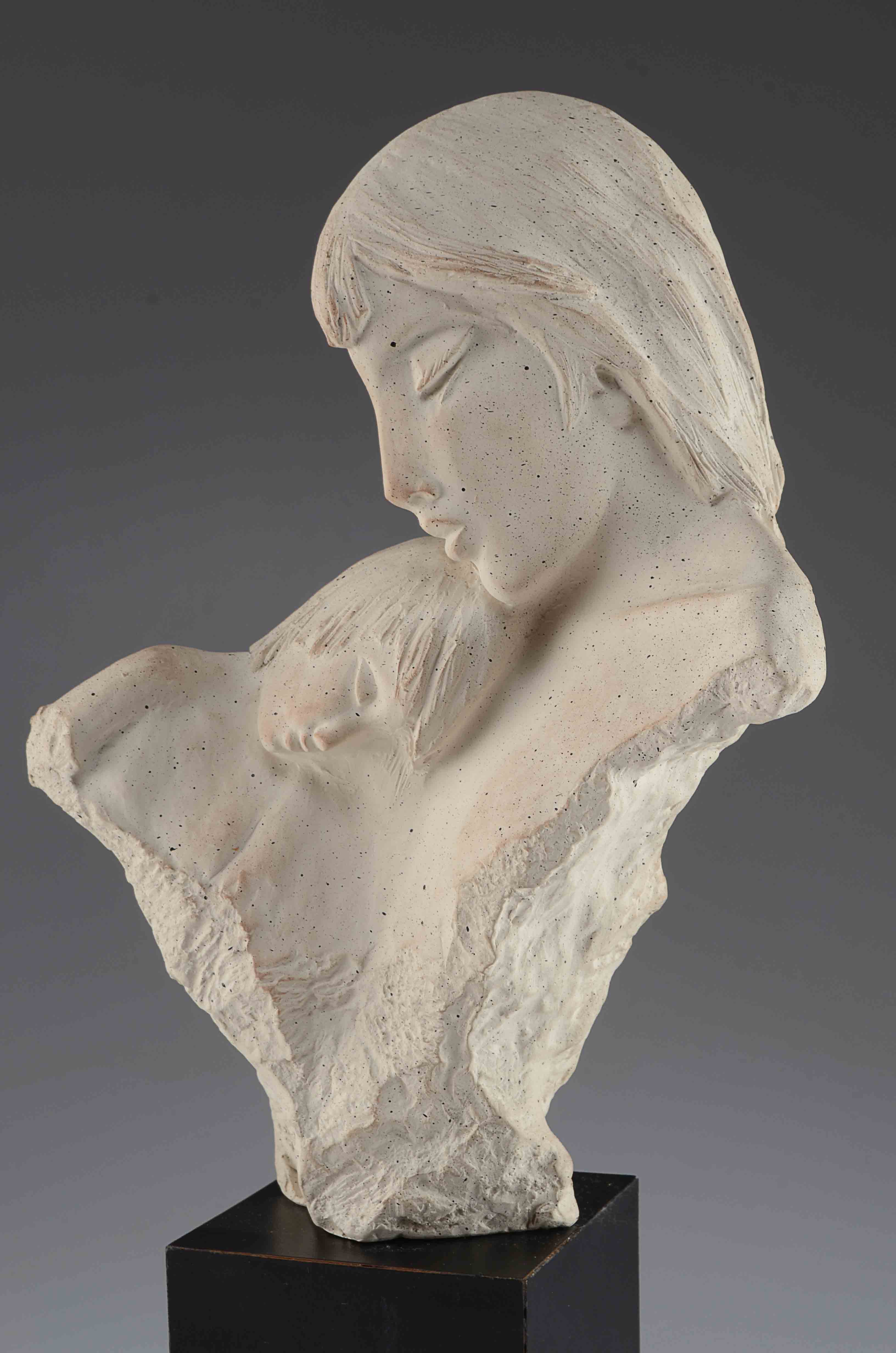 Contemporary Cast Stone Sculpture Of mother And Child EBTH