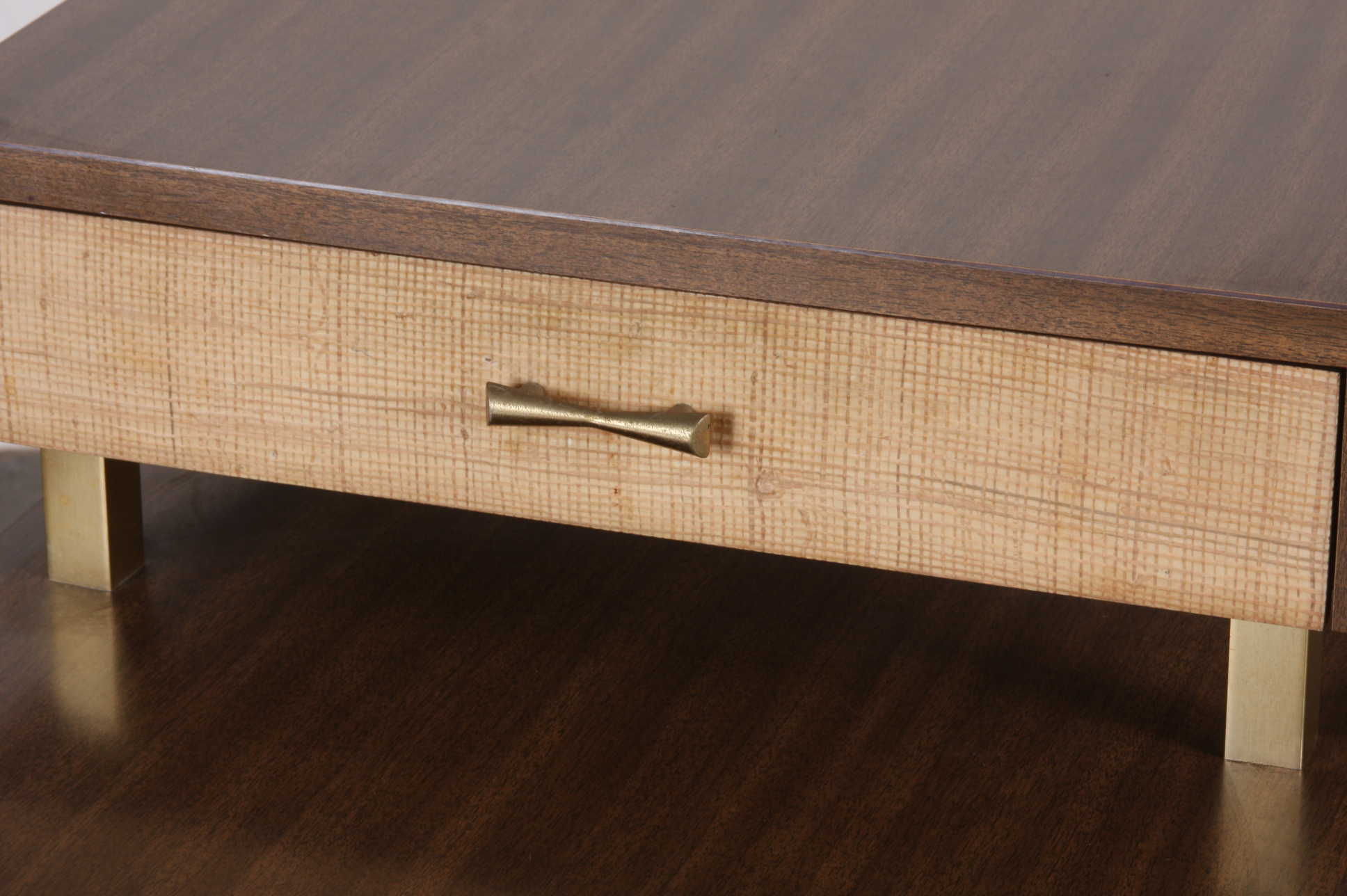 Mid Century Modern two tiered end table in two toned brown formica EBTH