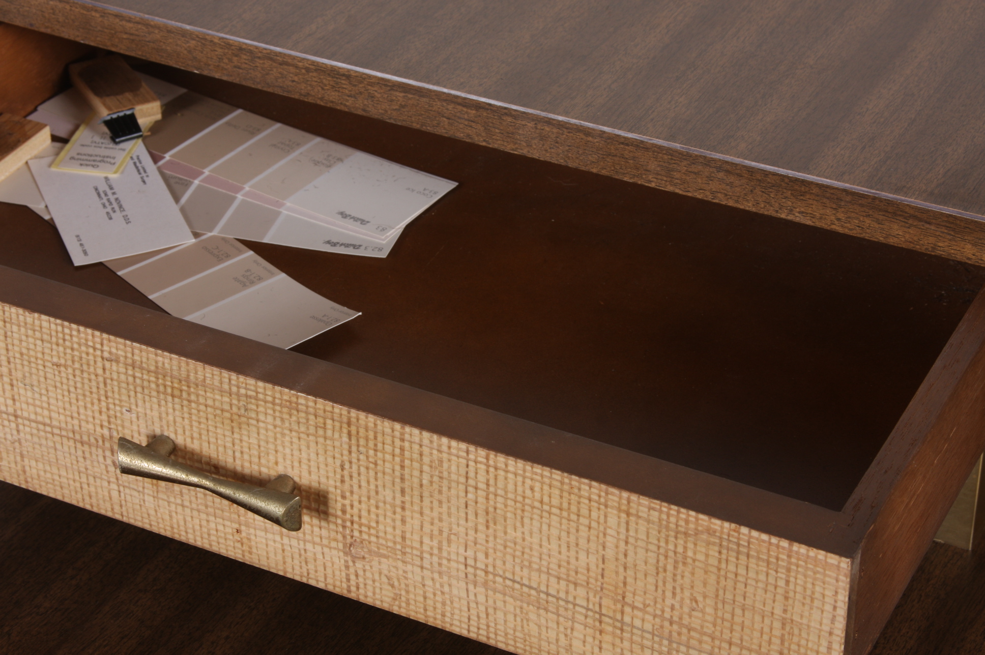 Mid Century Modern two tiered end table in two toned brown formica EBTH