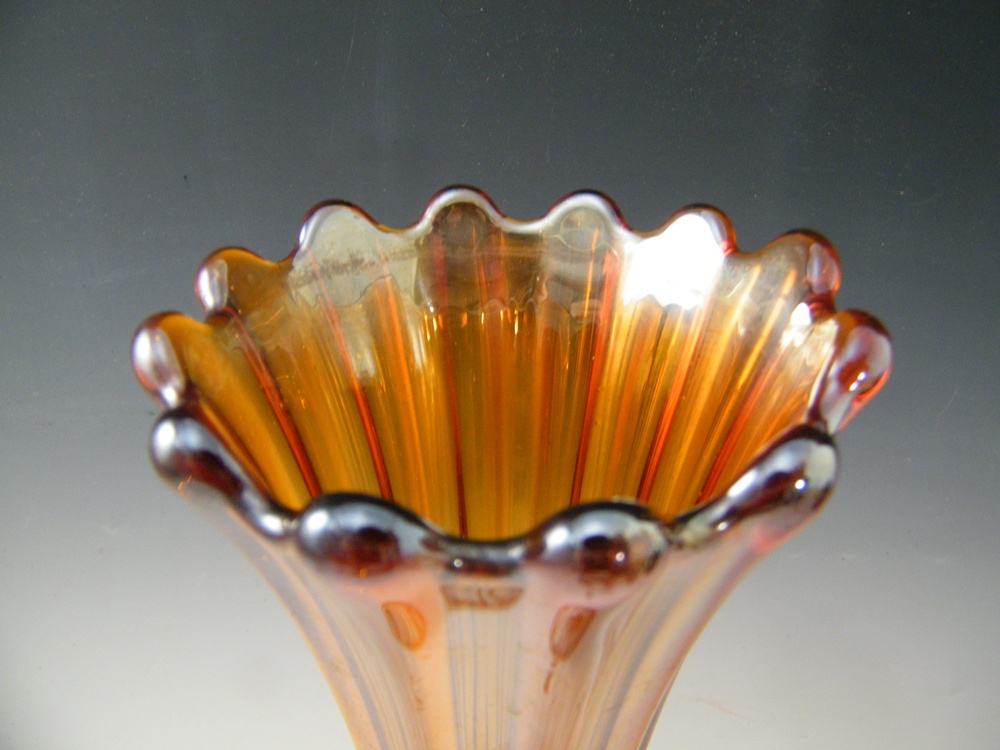 Fenton Marigold Carnival Glass Ribbed Vase EBTH