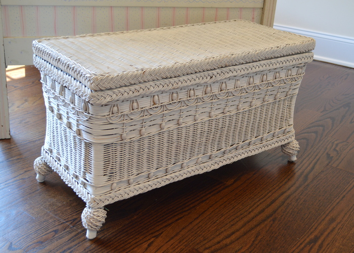 Vintage White Wicker Storage Chest EBTH