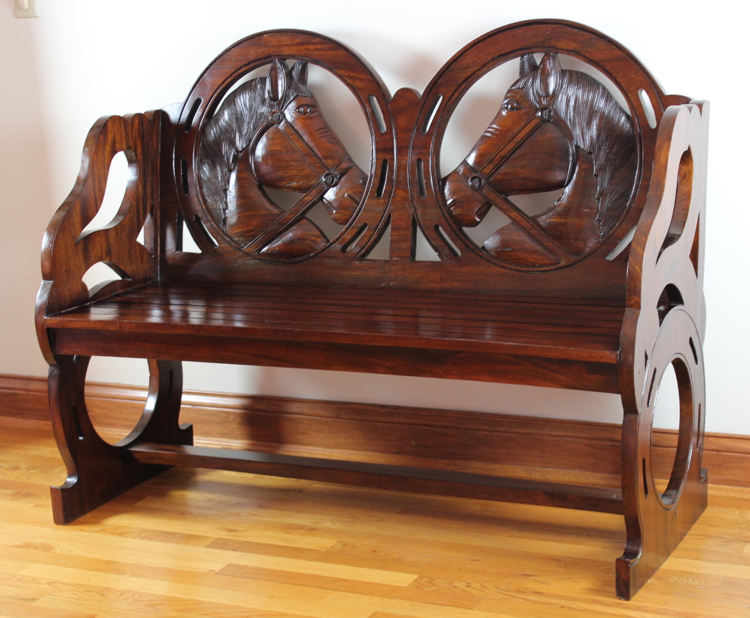 Carved Horse Head Bench EBTH