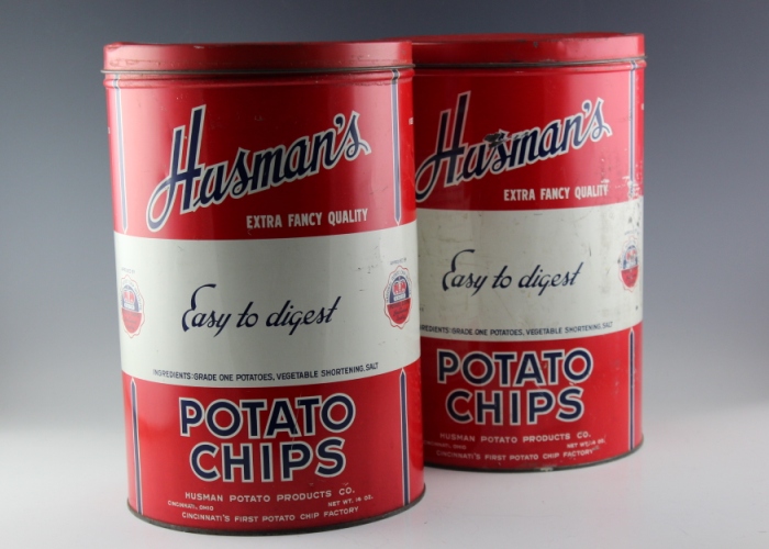 Two Vintage Husman's Potato Chip Tins EBTH