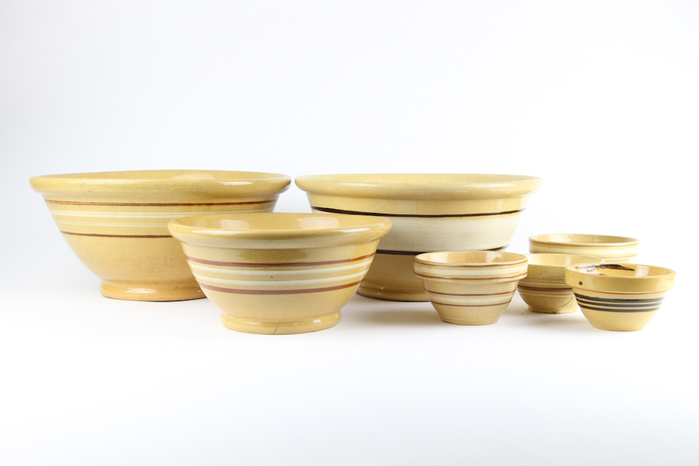 Collection of 7 Yellow Ware Bowls EBTH