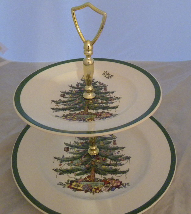 Spode Christmas Tree Double Tier Tray and Napkin Rings EBTH