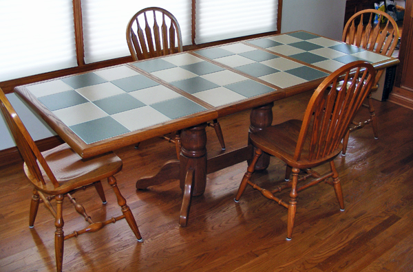 Ceramic Tile Top Kitchen Table with Four Oak Chairs EBTH