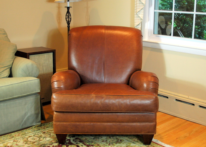 Ethan Allen Leather Club Chair with Ottoman EBTH