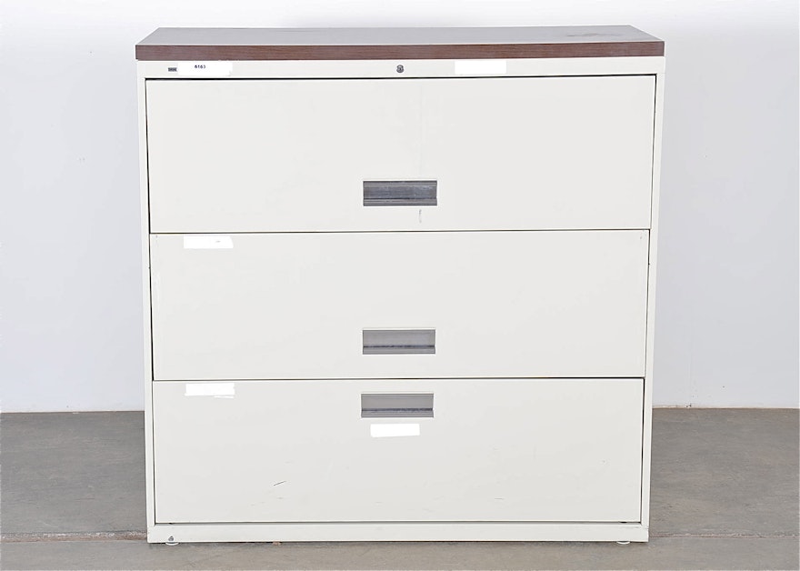 Hon Three Drawer Lateral File Cabinet With Top Mounted Work
