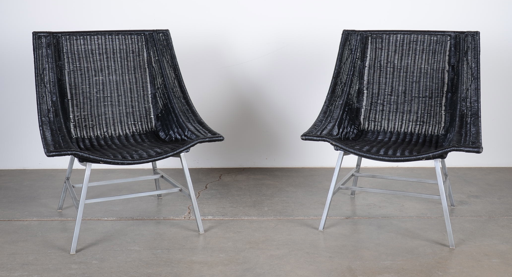 Vintage Black Wicker Lounge Chair Set With Steel Frame EBTH