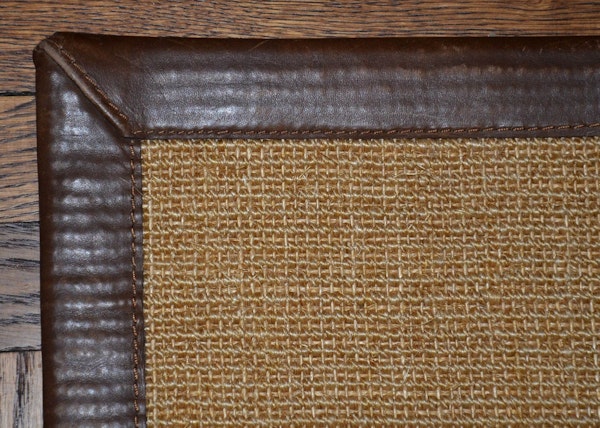 Restoration Hardware sisal rug with leather border. : EBTH