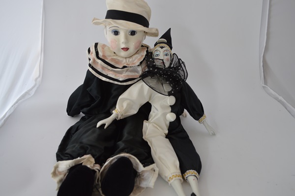 black and white porcelain clown doll