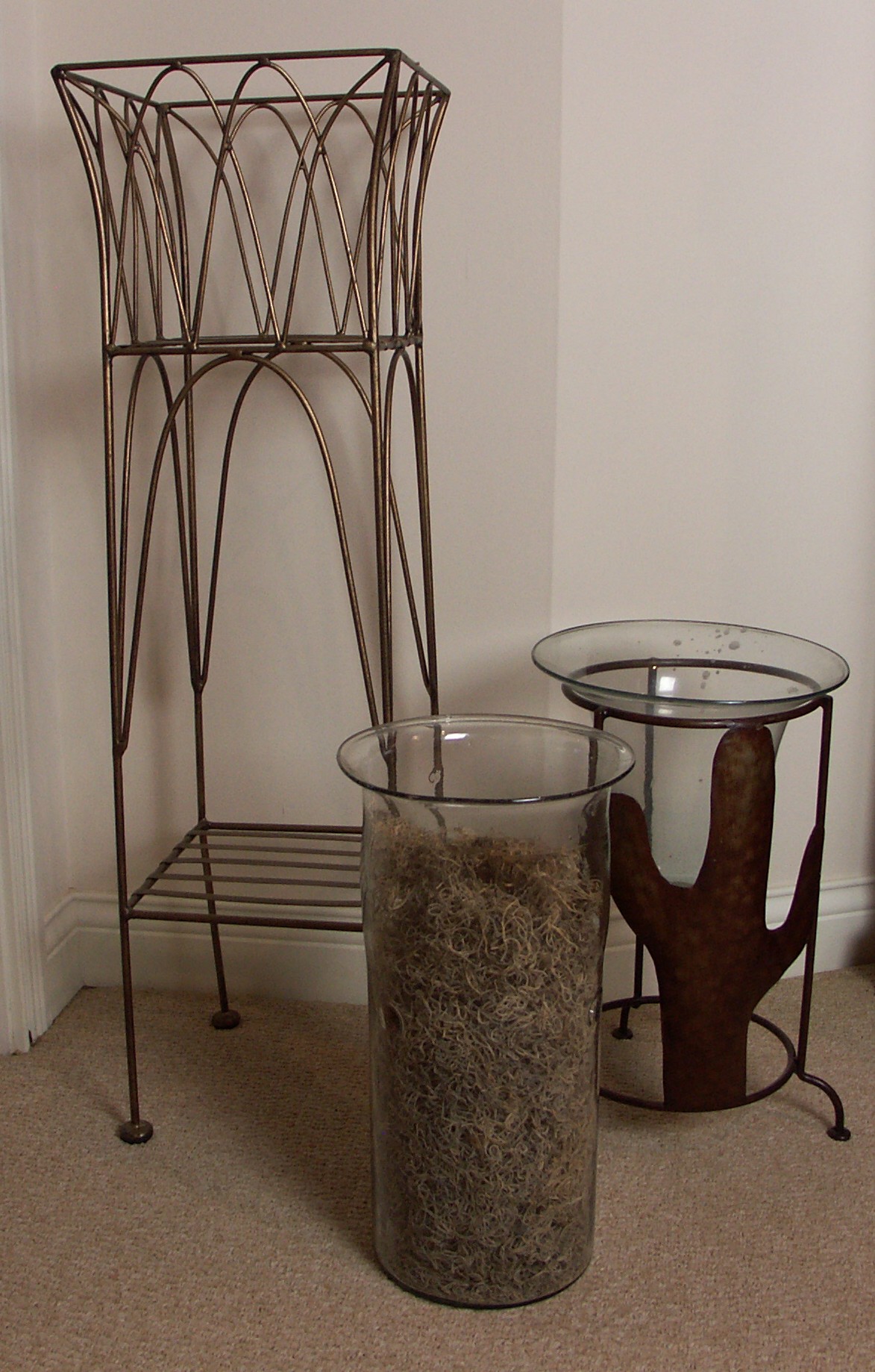 Decorative Plant Stand Glass Vase And Southwest Candle Holder Ebth