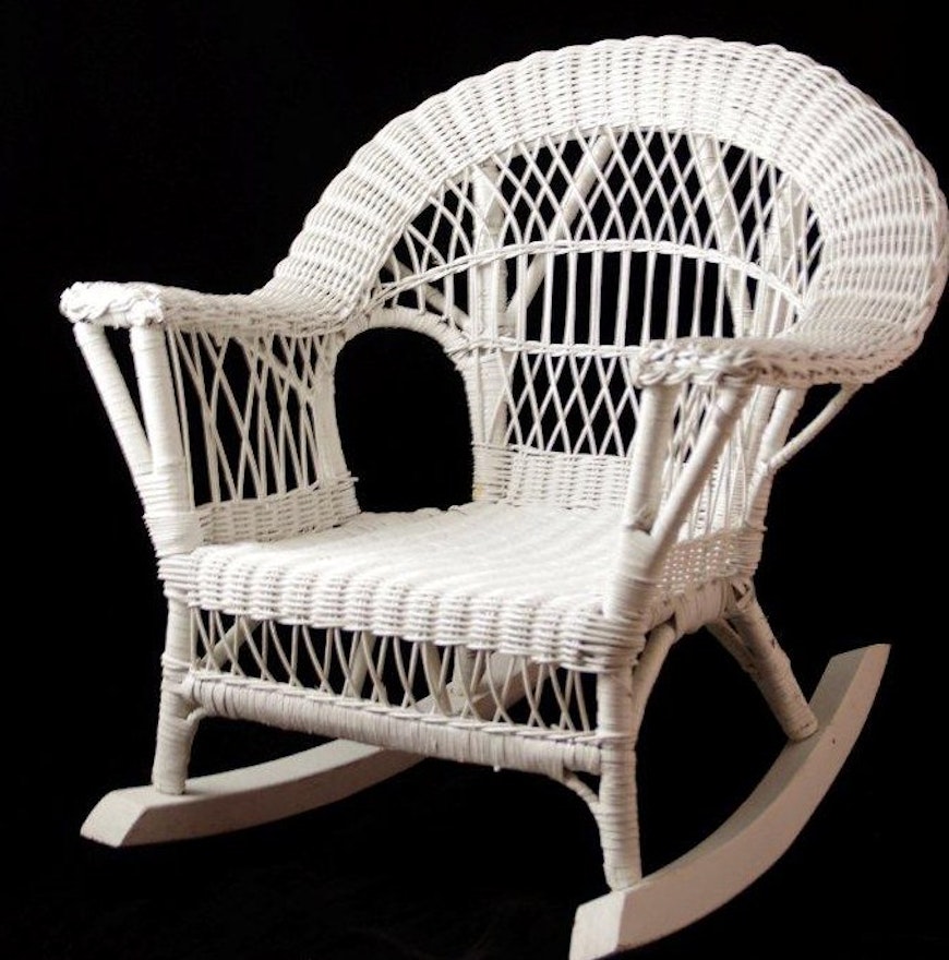 White Wicker Rocking Chair Sized For Children Or Dolls Ebth