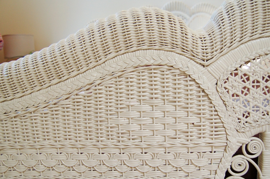 White Washed Wicker Queen Bed EBTH
