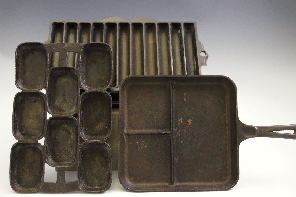 Wagner Ware Bacon and Egg Cast Iron Breakfast Skillet, and two Corn