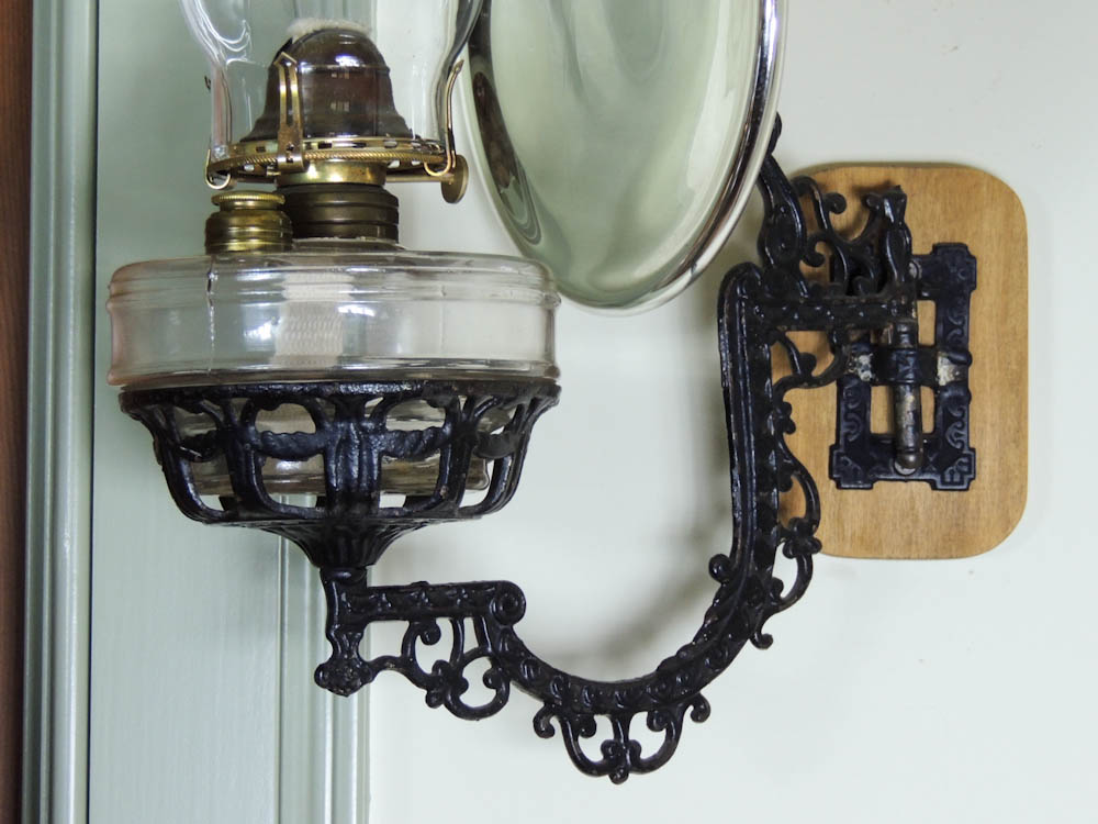 Victorian Cast Iron Wall Mount Oil Lamp Bracket, Mercury Glass