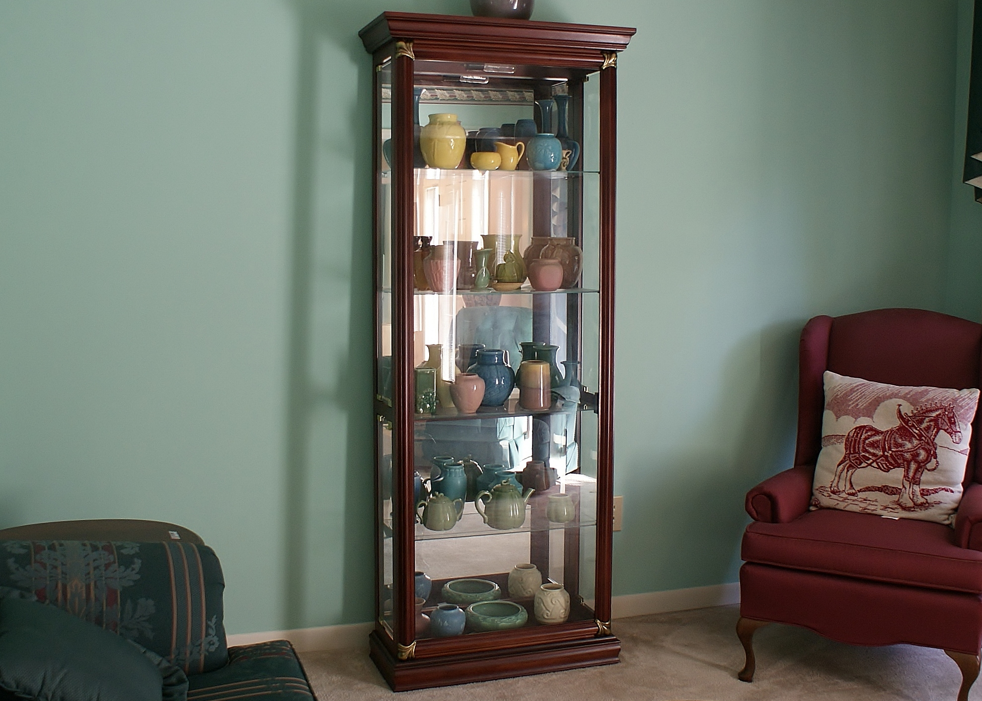 Mahogany Stain Wood & Glass Lighted Display EBTH