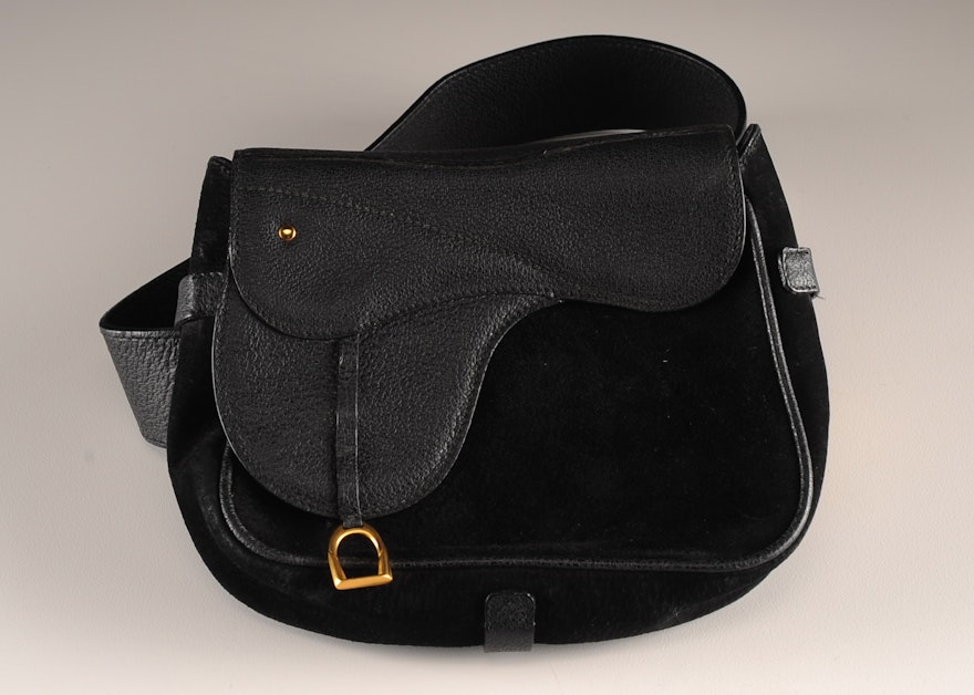 Vintage Gucci Saddle Bag/Belt in Black Suede Leather | EBTH