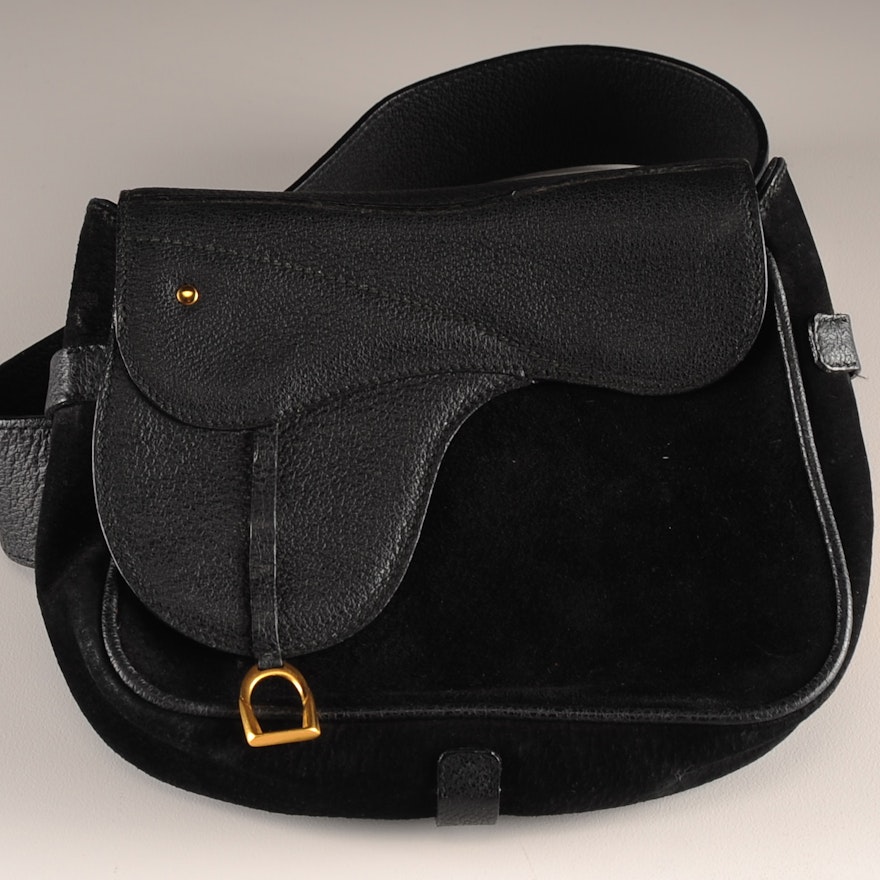 Vintage Gucci Saddle Bag/Belt in Black Suede Leather | EBTH