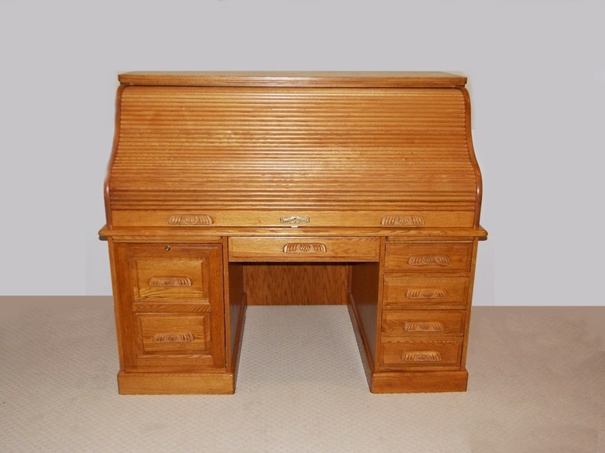 A Solid Oak Roll Top Computer Desk By Winners Only Inc Ebth