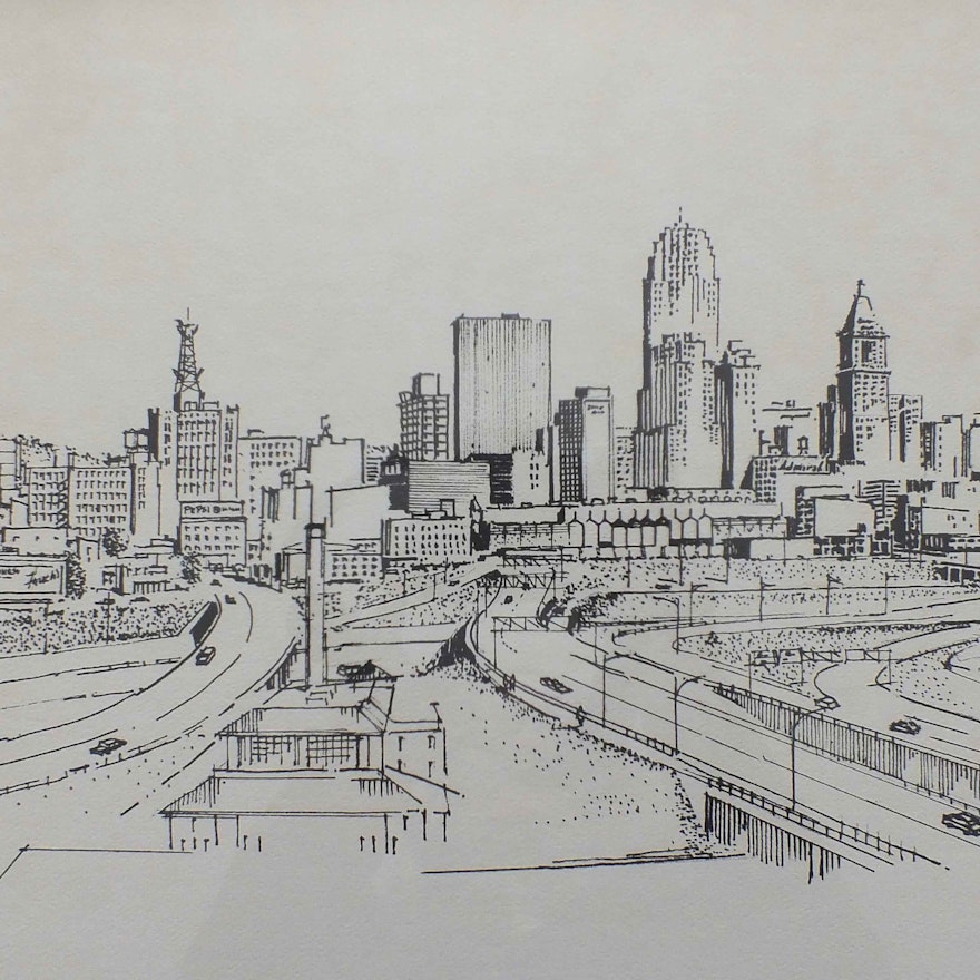 Original Pen Line Drawing Of Cincinnati Skyline Ebth