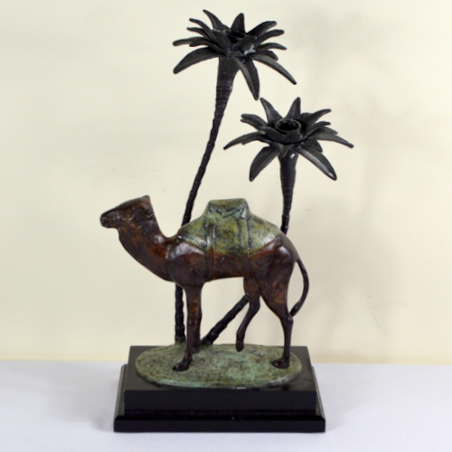 Camel and Palm Trees Metal Candle holder Sculpture | EBTH