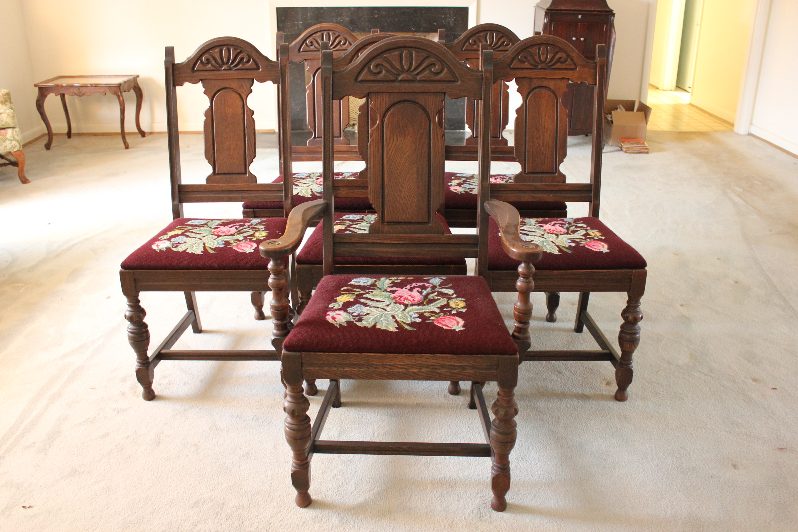 Tudor Style Wood Carved Dining Room Table & Chairs EBTH