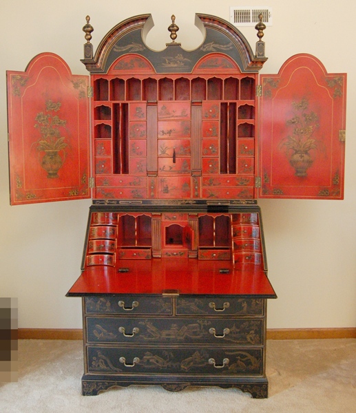 Stunning Chinoiserie Red And Black Lacquer Secretary Ebth