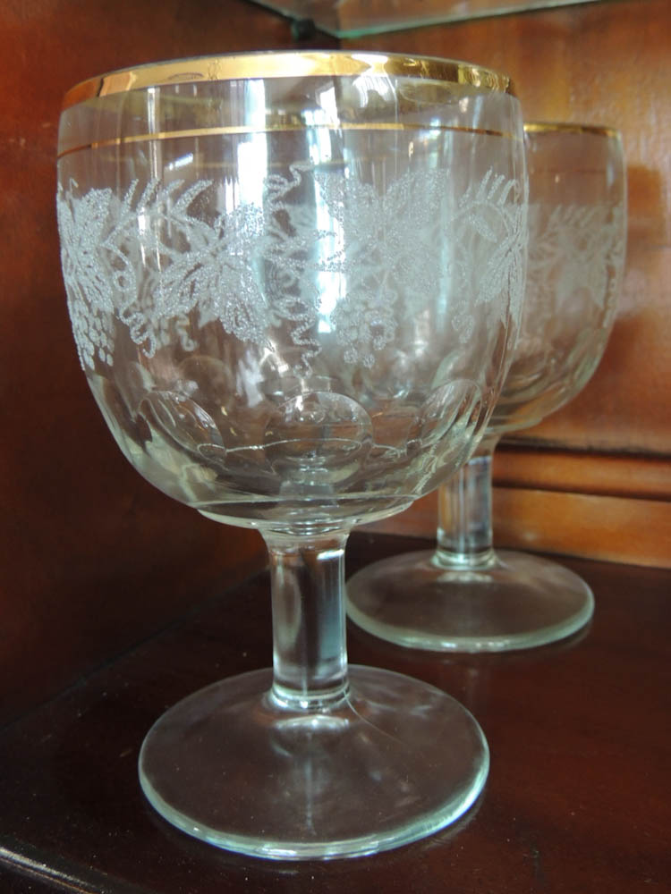 Set of Six Glass Vintage BartlettCollins Goblets with Grapevine Motif