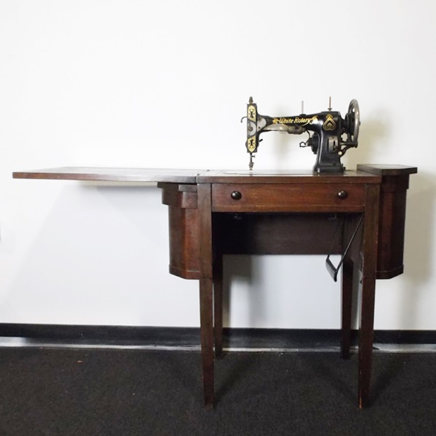 White Rotary Sewing Machine And Martha Washington Cabinet Ebth