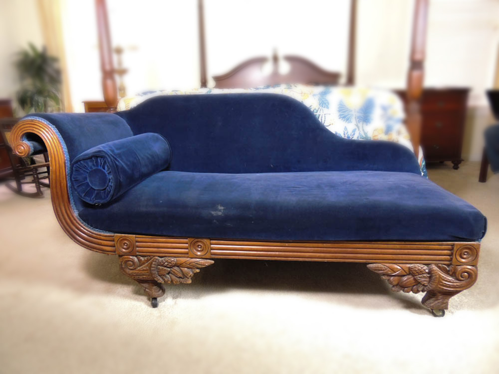 Blue Velvet Victorian Fainting Couch Ebth