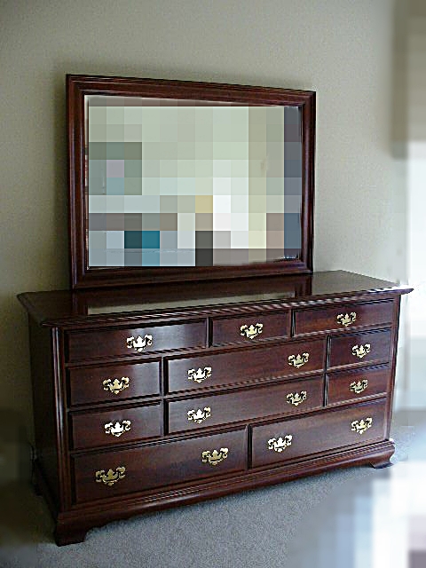 Ethan Allen Style Cherry Triple Dresser with Attached Mirror