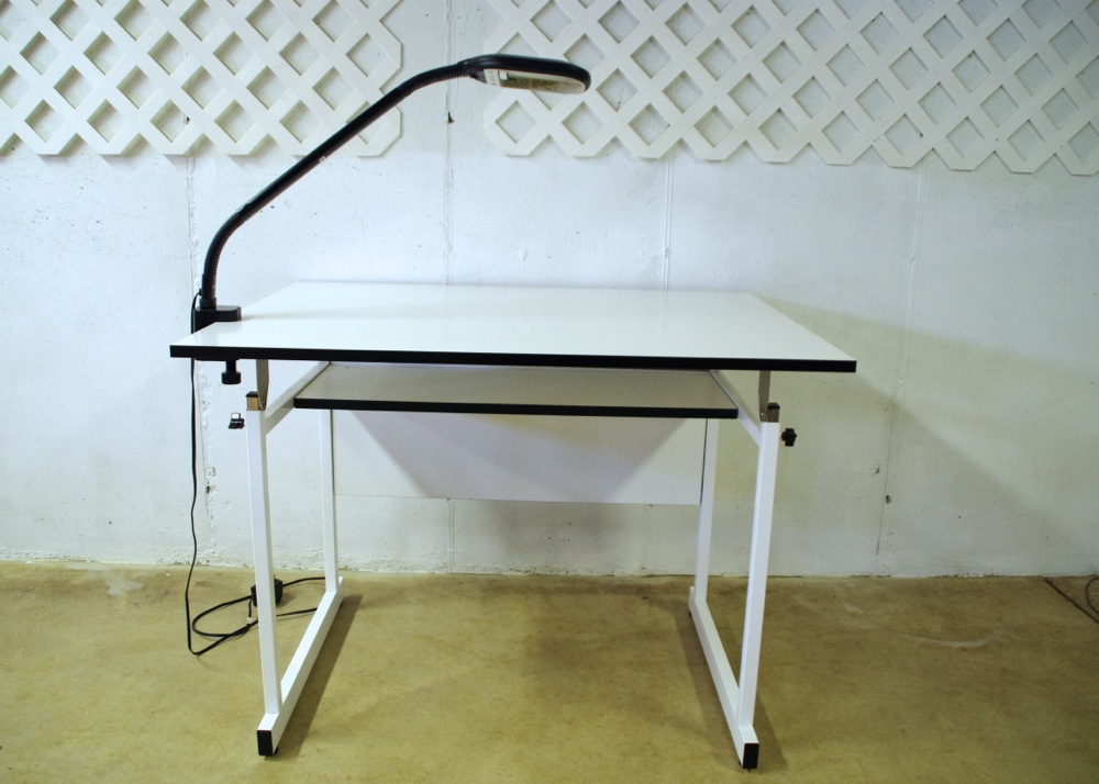 White Adjustable Drafting Table with Clamp Desk Lamp | EBTH