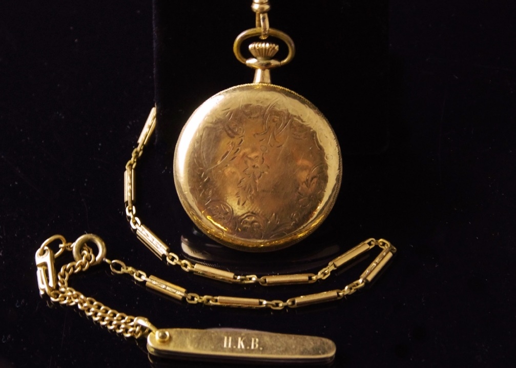 1918 Elgin Rolled Gold Pocket Watch, Chain, and Pocket Knife EBTH