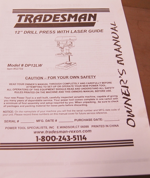 Tradesman 12" Drill Press with Laser Guide and Table EBTH