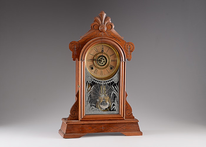 Late 1800s William L. Gilbert Clock Company "Calypso" Walnut Mantel