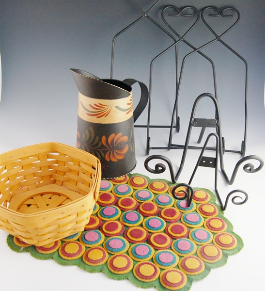 Longaberger Basket, Table Felt, Wrought Iron Plate Holders EBTH
