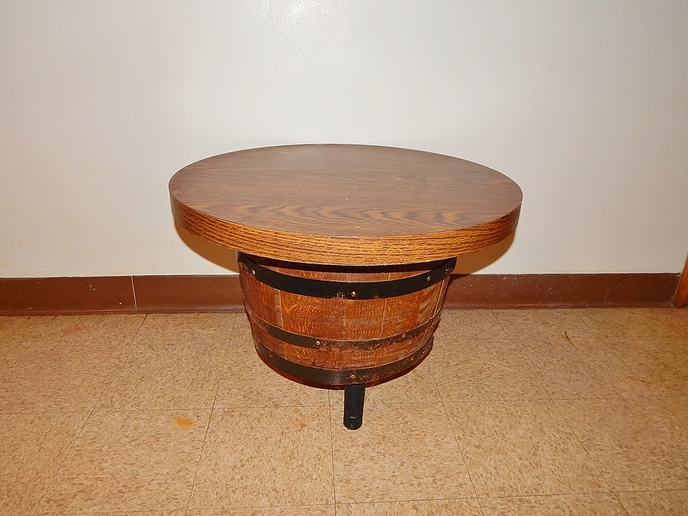 Small Whiskey Barrel End Table, Bush, Low Table EBTH