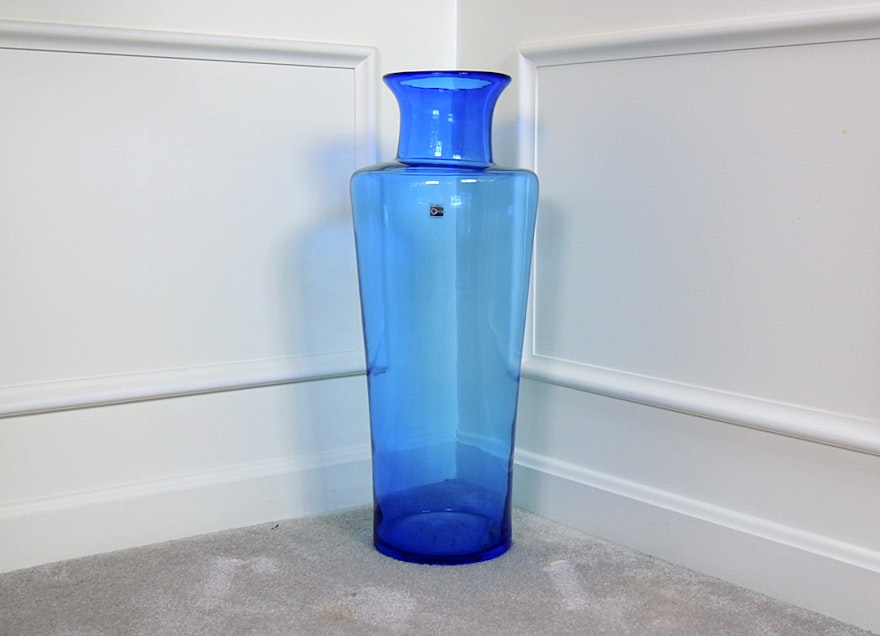 Large Blue Blenko Glass Floor Vase Ebth