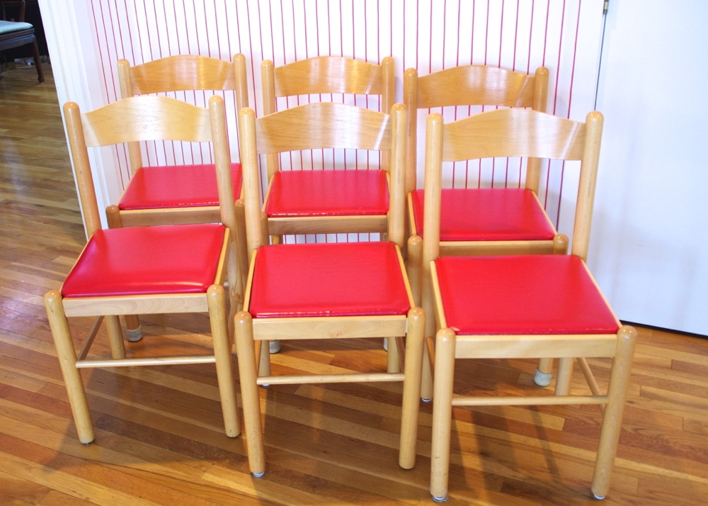 Wood Dining Chairs with Red Vinyl Seats EBTH