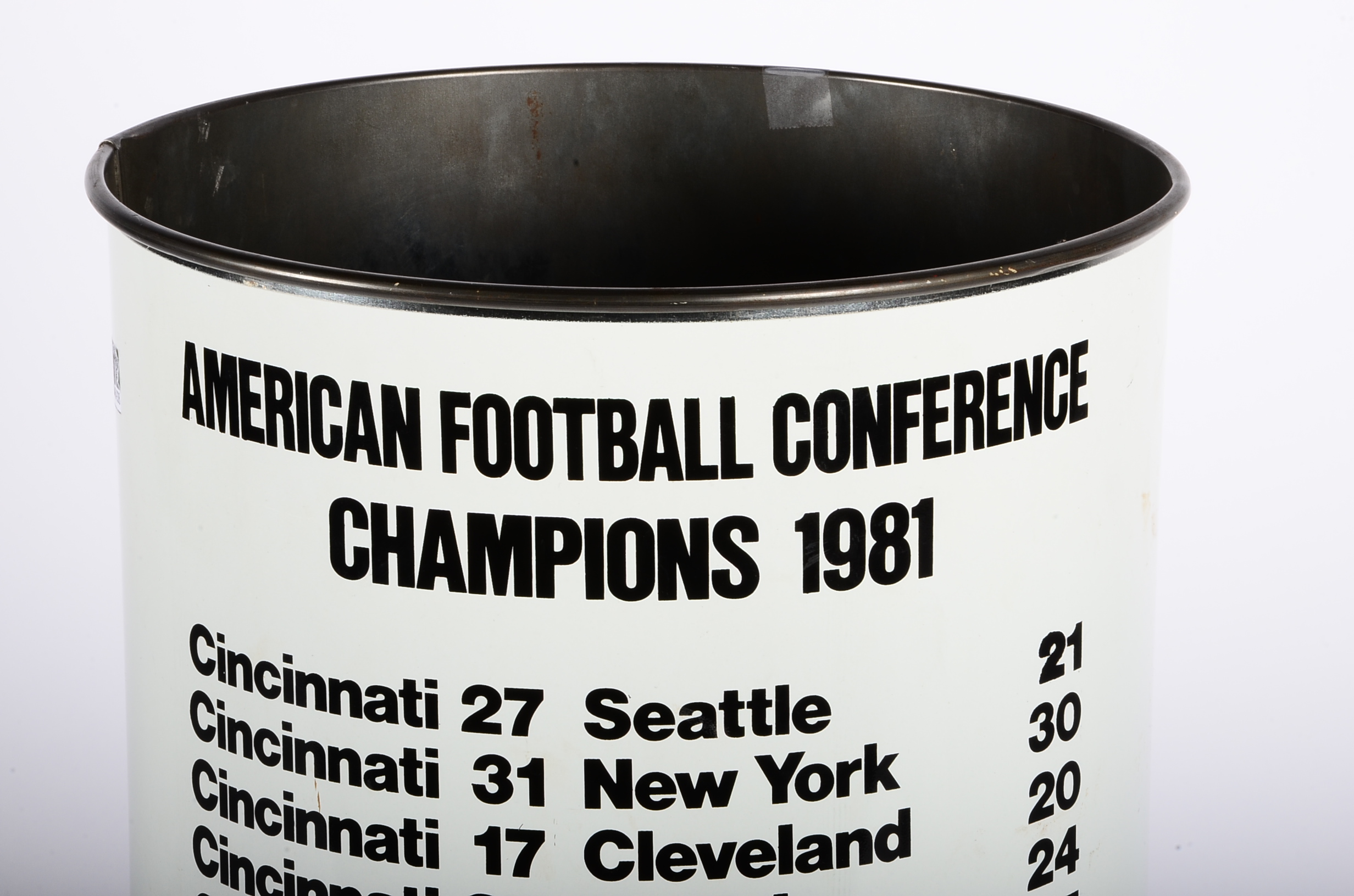 1981 Cincinnati Bengals Super Bowl XVI Metal Trash Can With Dates