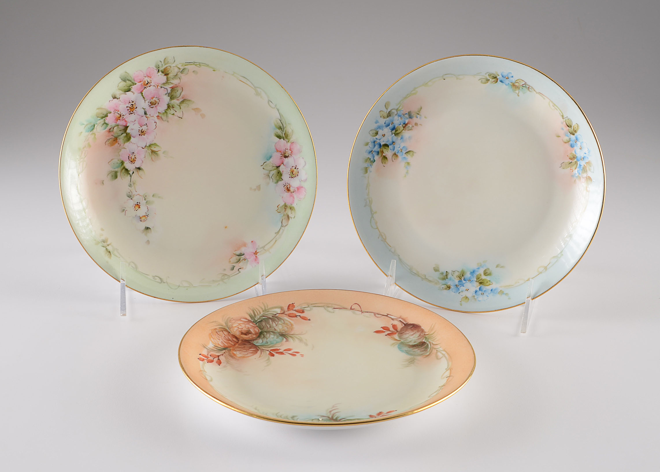 Three Hand Painted Floral Hutschenreuther Selb Bavaria Plates EBTH