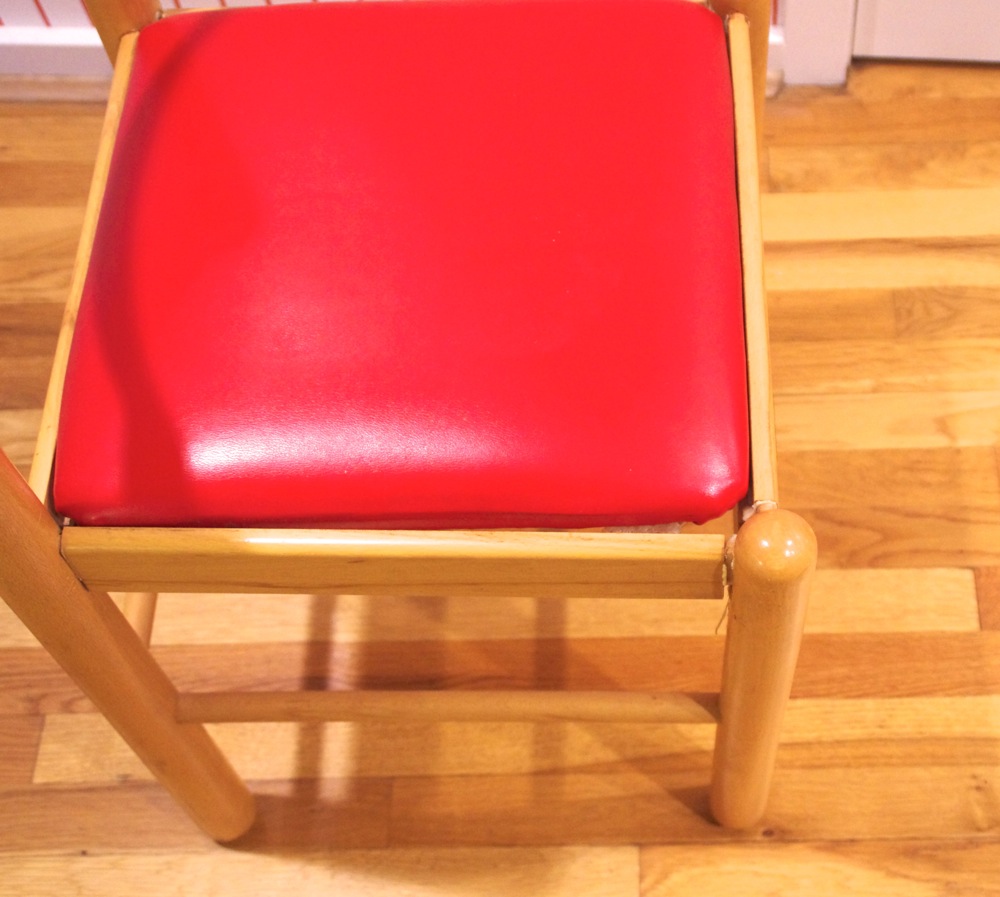 Wood Dining Chairs with Red Vinyl Seats EBTH